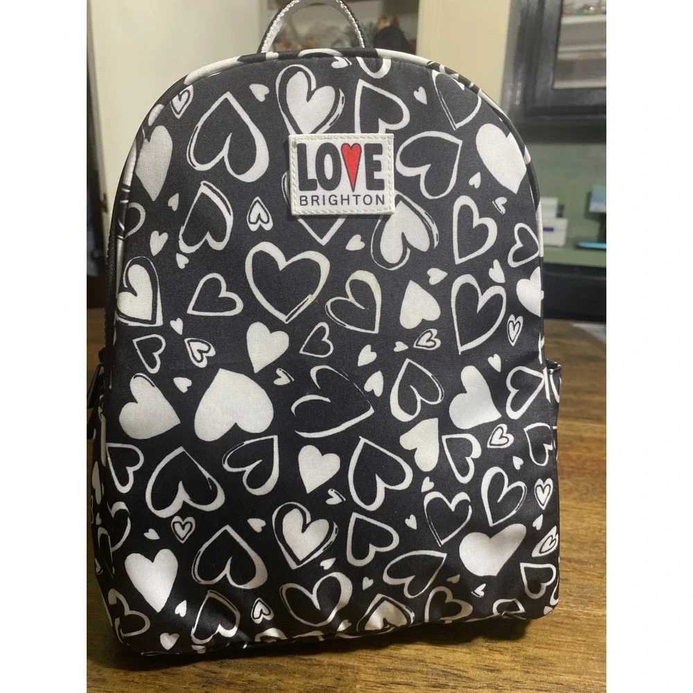 Brighton Love Brighton Heart Print Backpack Black White Nylon Mini Bookbag